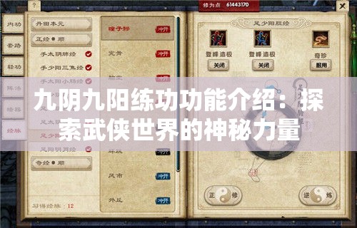 九阴九阳练功功能介绍：探索武侠世界的神秘力量