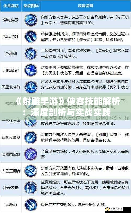 《射雕手游》侠客技能解析：深度剖析与实战实践