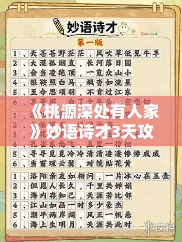 《桃源深处有人家》妙语诗才3天攻略：快速通关技巧分享